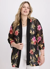 Sheer Floral Open Front Top