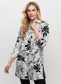 Floral Linen-Blend Tunic Blouse