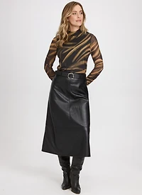 Belted Vegan Leather Skirt