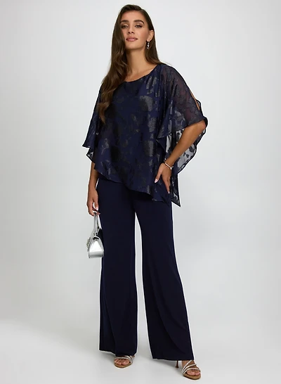 Floral Poncho Wide-Leg Jumpsuit