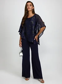 Floral Poncho Wide-Leg Jumpsuit