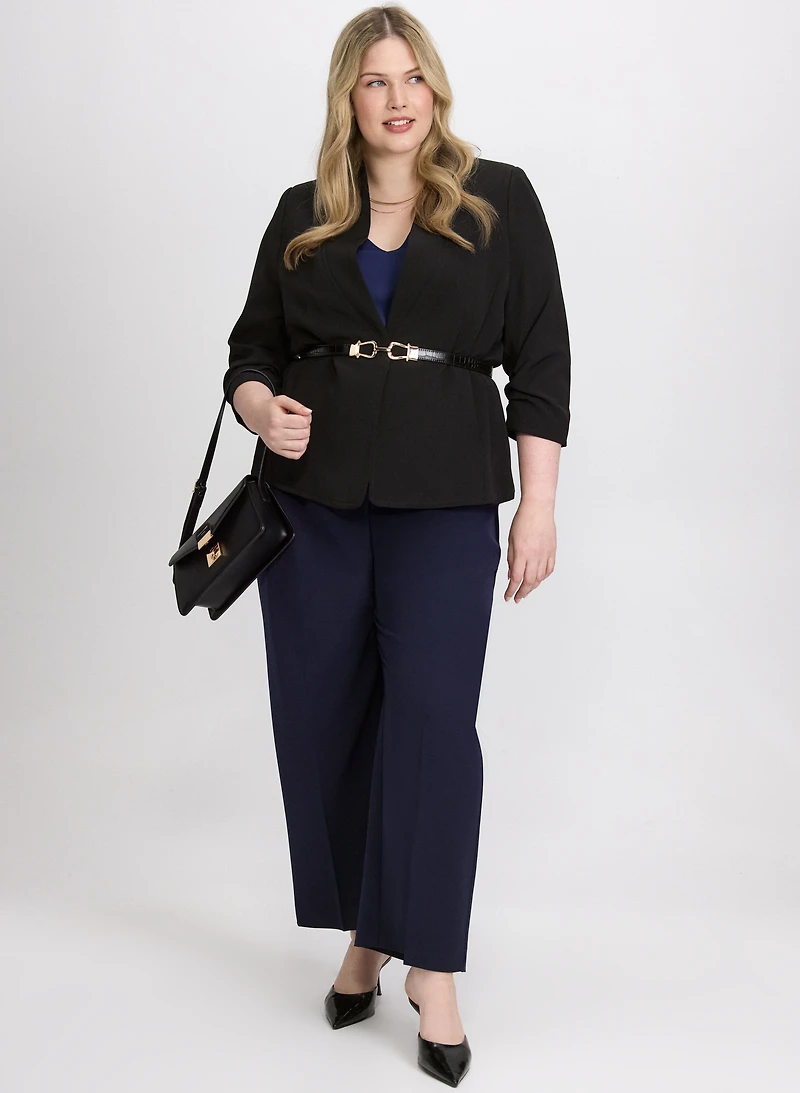 Twill 3/4 Sleeve Blazer & Olivia Pull-On Wide-Leg Pants