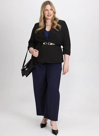 Twill 3/4 Sleeve Blazer & Olivia Pull-On Wide-Leg Pants