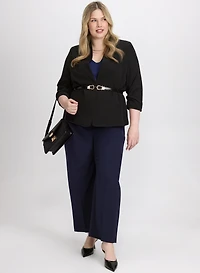 Twill 3/4 Sleeve Blazer & Olivia Pull-On Wide-Leg Pants