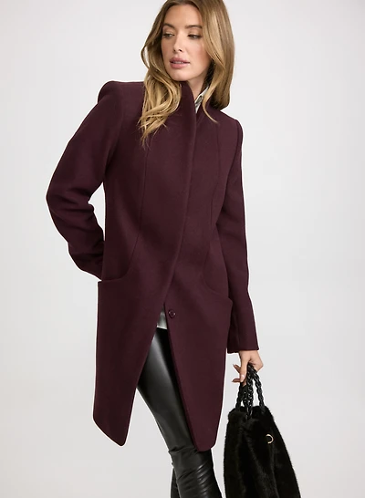 Funnel Neck Wool Coat