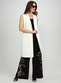 Button Front Longline Vest & Floral Placement Print Pants