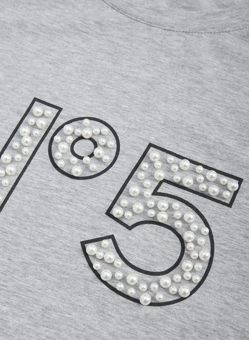 T-shirt imprimé à perles