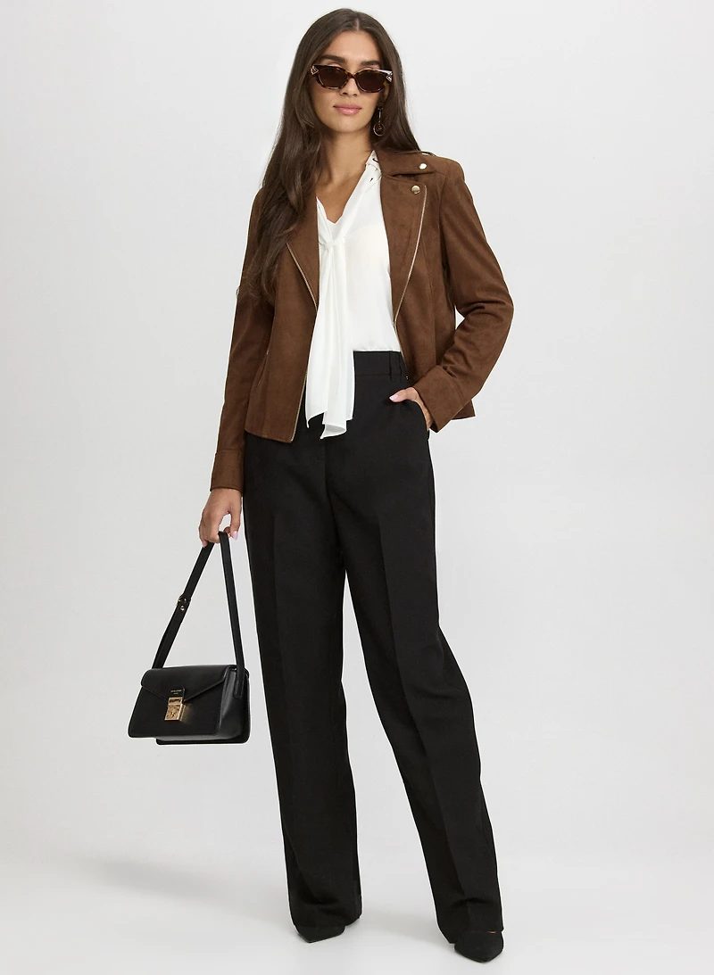 Faux-Suede Zip Jacket & Olivia Wide-Leg Pants
