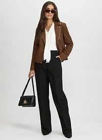 Faux-Suede Zip Jacket & Olivia Wide-Leg Pants