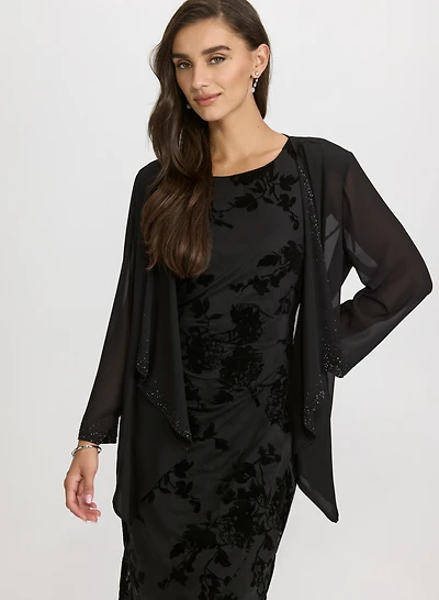 Cardigan ouvert en chiffon orné de billes