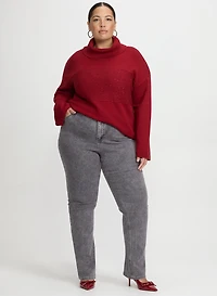 Sequin Striped Cowl Neck Sweater & Faded Straight-Leg Jeans