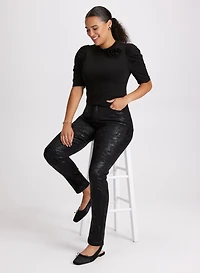 Detachable Rosette Knit Top  & Cheetah Print Jeans