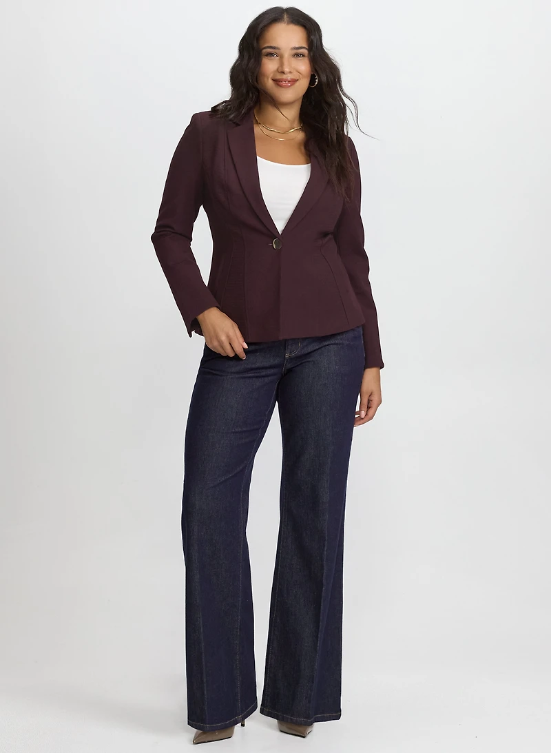 Seam Detail Blazer & Double Button Wide-Leg Jeans