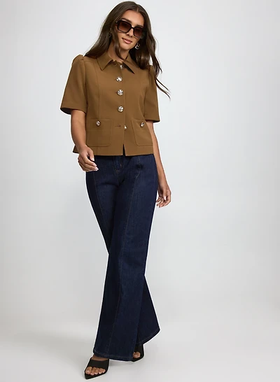 Veste à manches coude en sergé et jean à coutures contrastantes