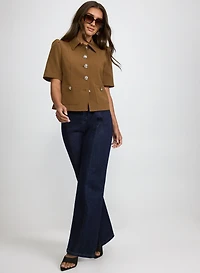 Veste à manches coude en sergé et jean à coutures contrastantes