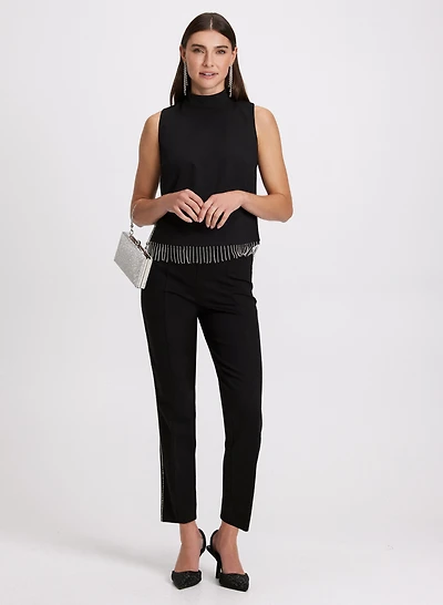 Sleeveless Rhinestone Top & Sophia Rhinestone Trim Slim-Leg Pants