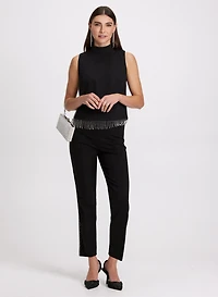 Sleeveless Rhinestone Top & Sophia Rhinestone Trim Slim-Leg Pants