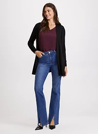 Open Front Top & Flared Slit Jeans