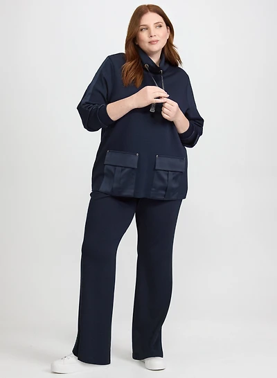 Haut à poches en satin et pantalon évasé à enfiler