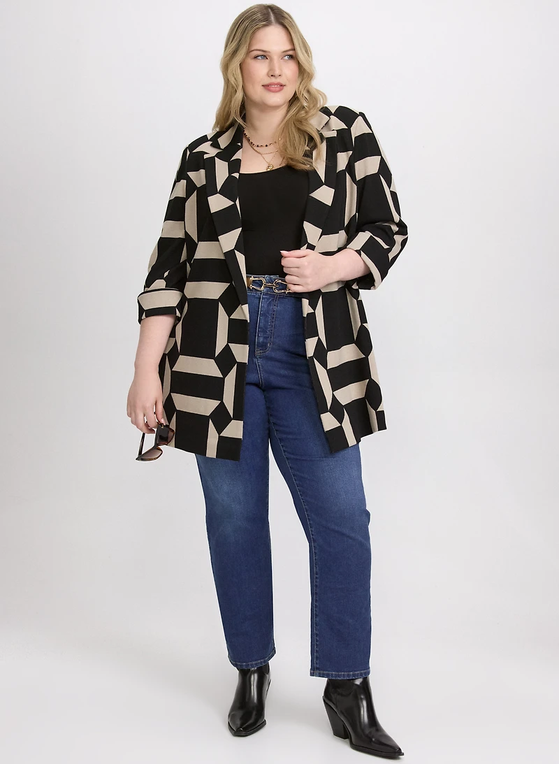 Geometric Print Jacket & Straight-Leg Jeans