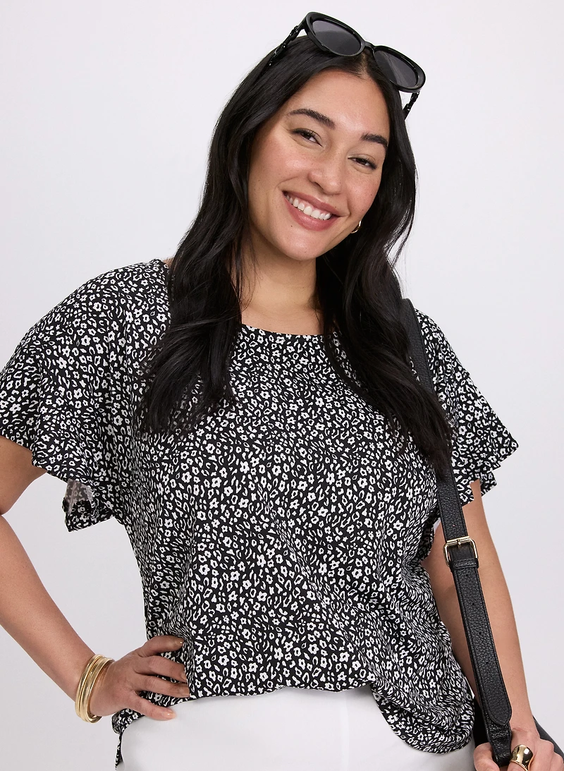 Haut floral à manches évasées