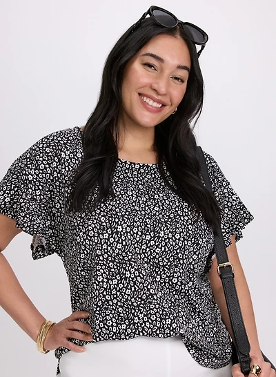 Haut floral à manches évasées