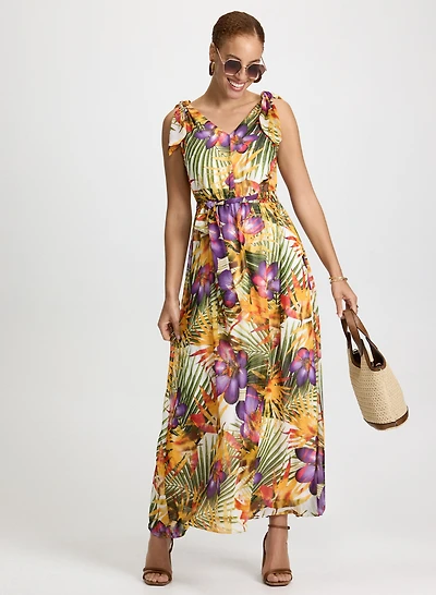Robe maxi à motif tropical