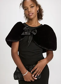 Satin Tie Faux Fur Stole