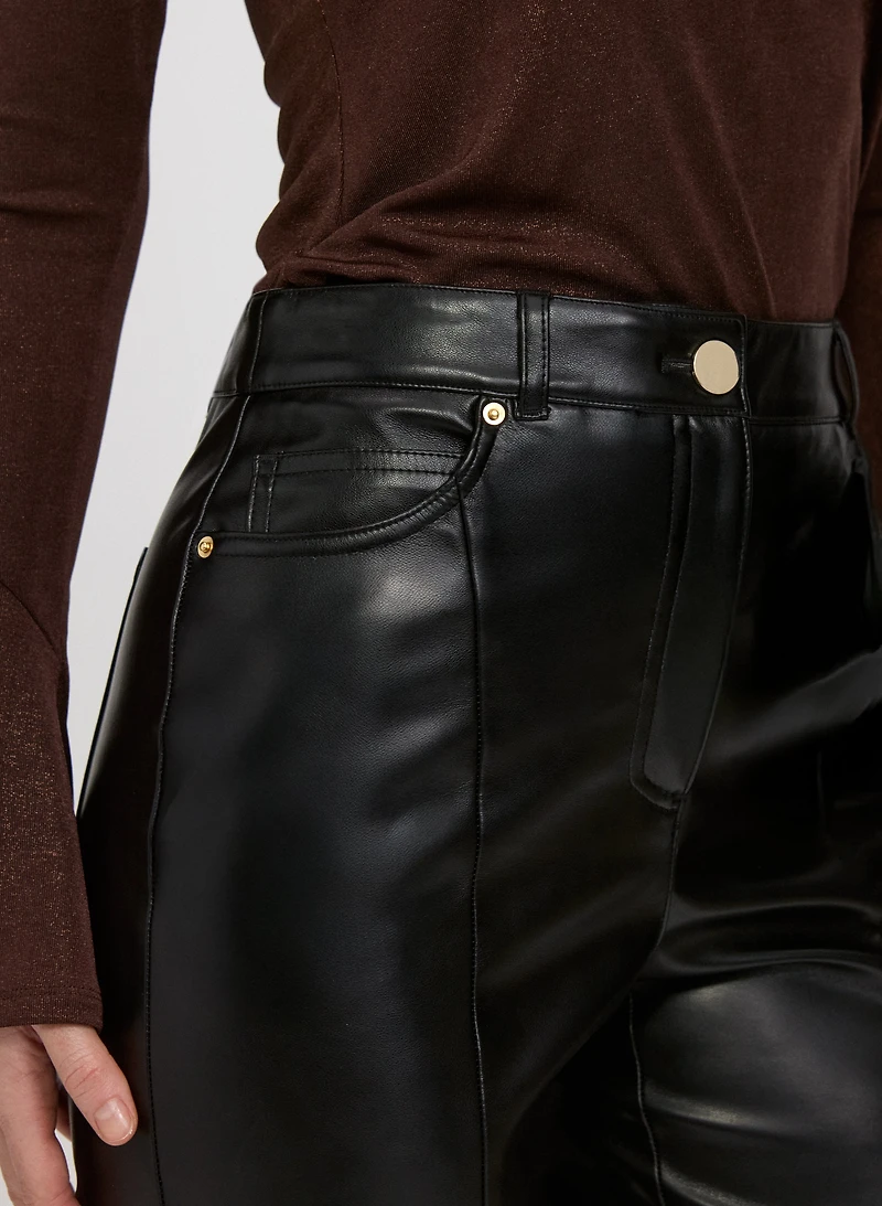 Vegan Leather Flare-Leg Pants