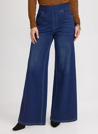 Pull-On Wide-Leg Jeans