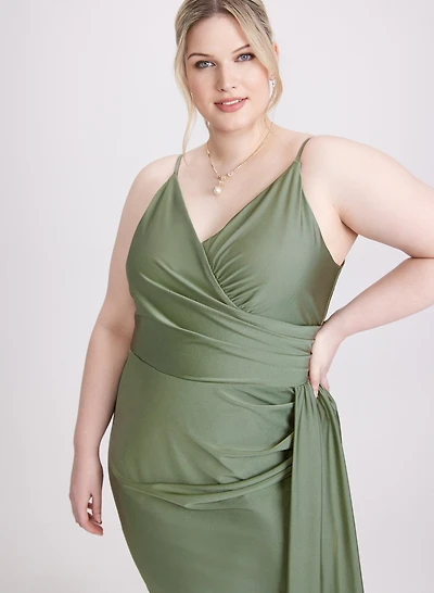 Flounced Front Satin Dress