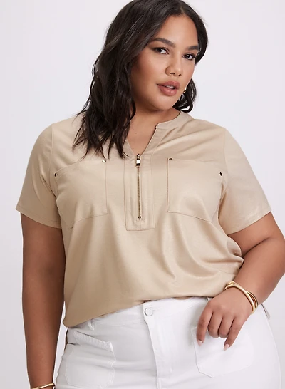 Foil Split V-Neck T-Shirt