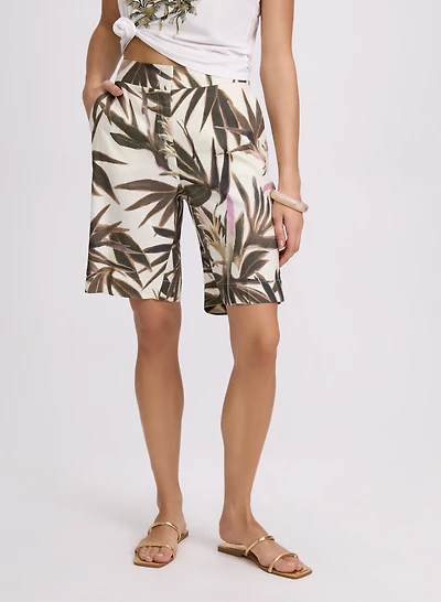 Tropical Linen-Blend Shorts