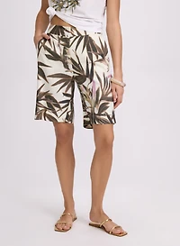 Tropical Linen-Blend Shorts