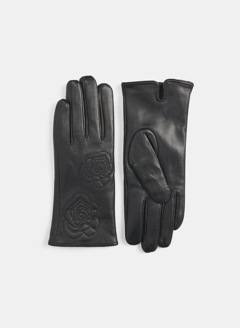 Gants floraux en cuir