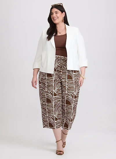 Open Crinkle Jacket & Abstract Linen-Blend Culottes