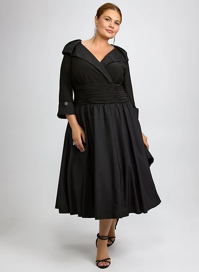 Jersey & Taffeta Midi Dress