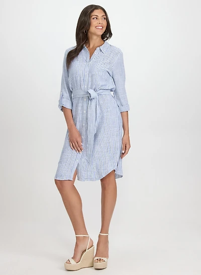 Robe-chemisier rayée en mélange de lin
