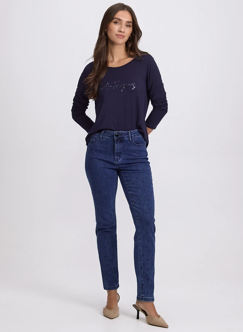 Rhinestone Embellished Jeans