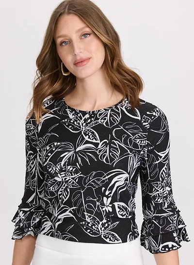 Haut floral à manches étagées