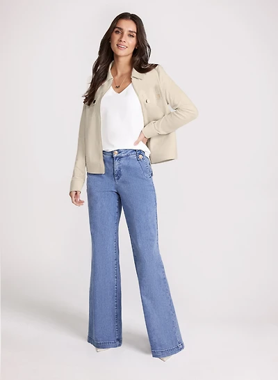 Faux-Suede Jacket & Faded Wide-Leg Jeans