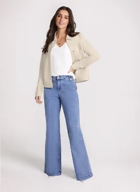 Faux-Suede Jacket & Faded Wide-Leg Jeans