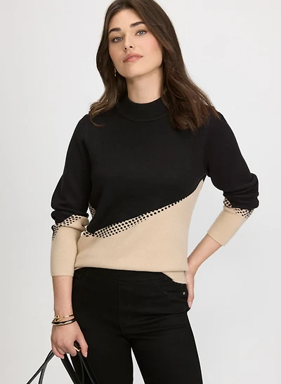 Colour Block Mock Neck Sweater