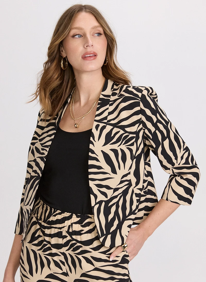 Veste sans col à motif feuilles