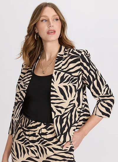 Veste sans col à motif feuilles