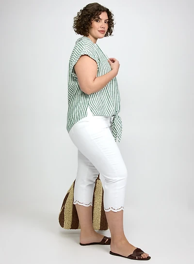 Stripe Front Tie Blouse & Straight-Leg Capris