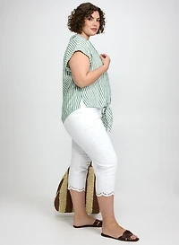 Stripe Front Tie Blouse & Straight-Leg Capris