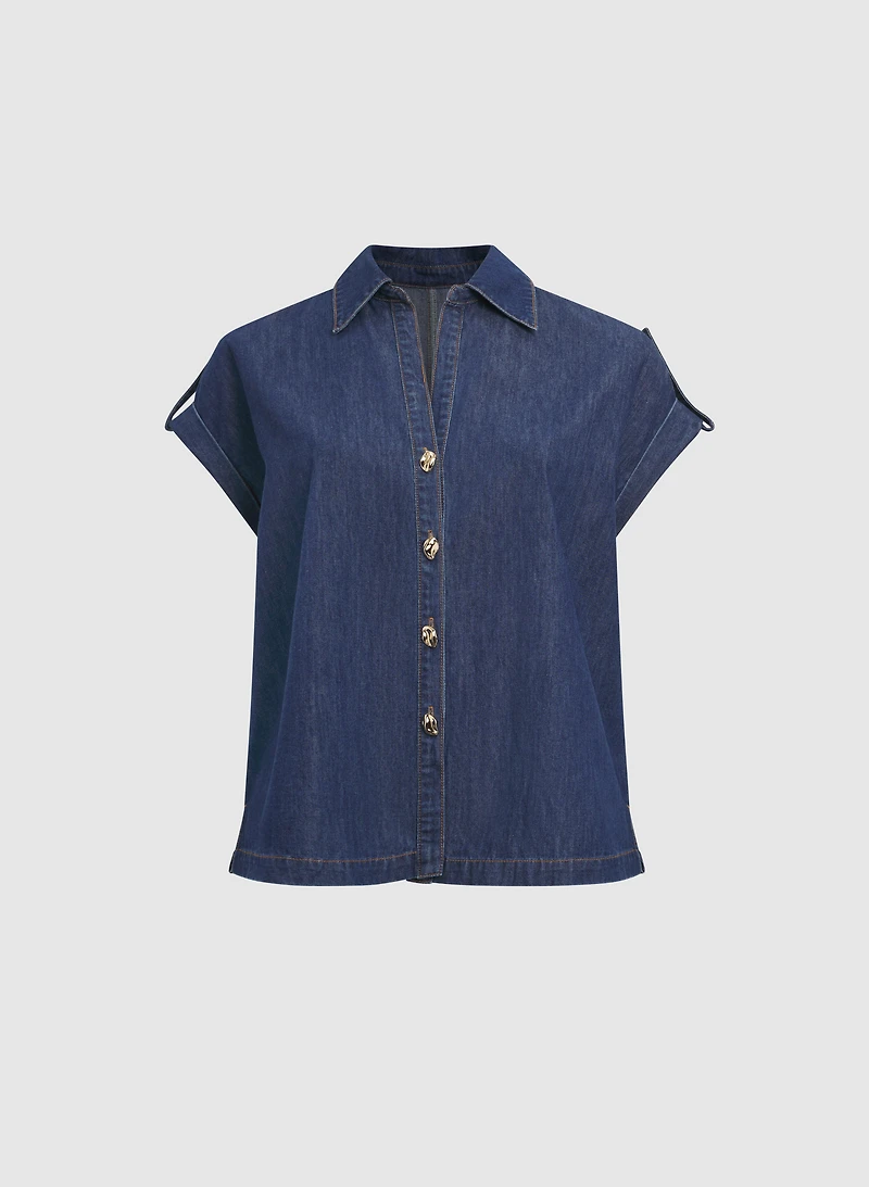 Denim Button-Down Blouse