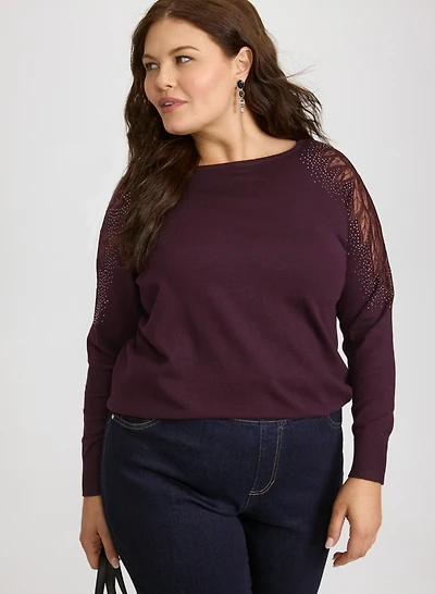Pull à manches transparentes pierres