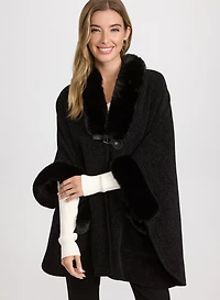 Faux-Fur Trim Poncho